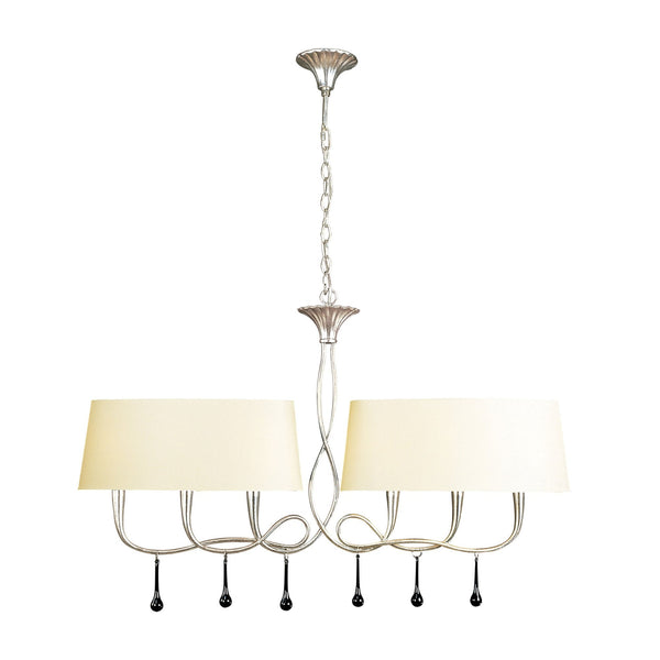 Paola 6 Light Linear In Painted Silver & Black With Cream Fabric Shades