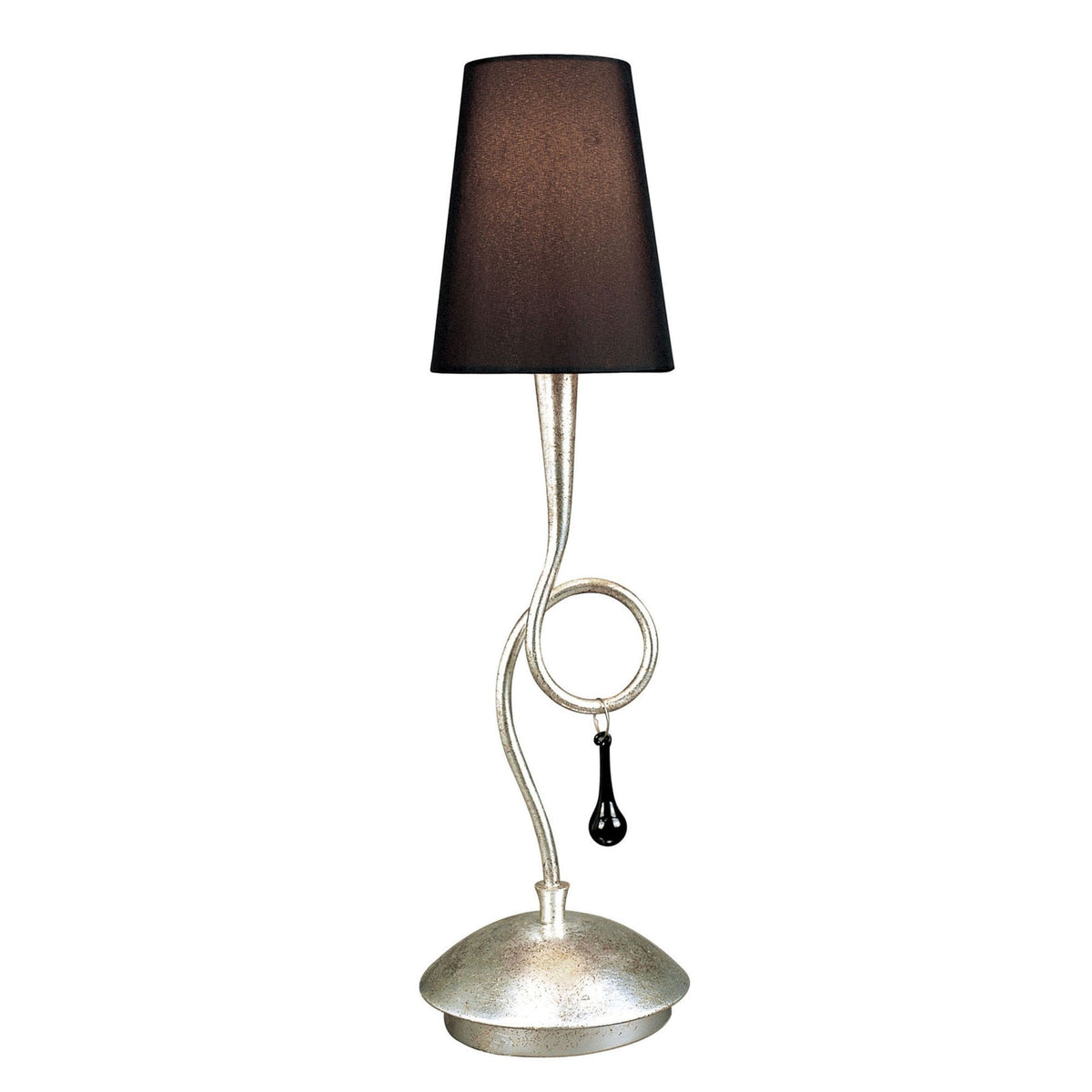 Paola Table Lamp In Painted Silver & Black With Black Fabric Shade