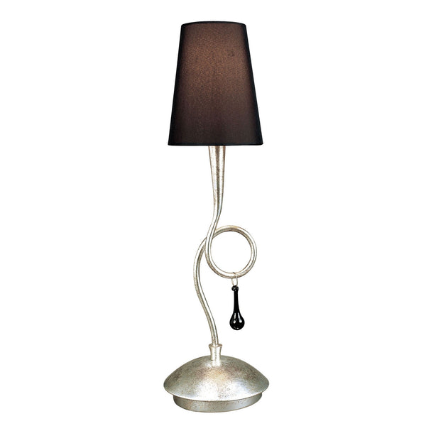 Paola Table Lamp In Painted Silver & Black With Black Fabric Shade
