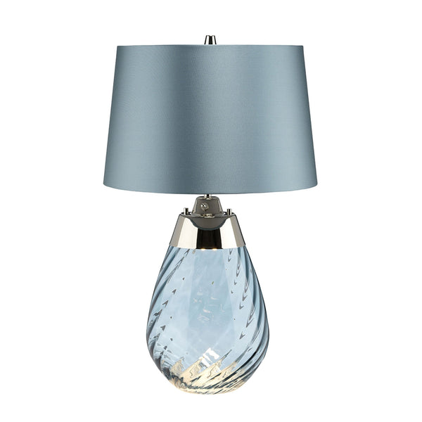 Lena Small Dual Lit Table Lamp with Light Blue Tinted Glass and Duck Egg Blue Shade