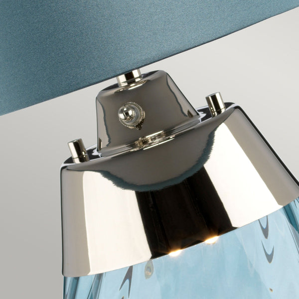 Lena Small Dual Lit Table Lamp with Light Blue Tinted Glass and Duck Egg Blue Shade