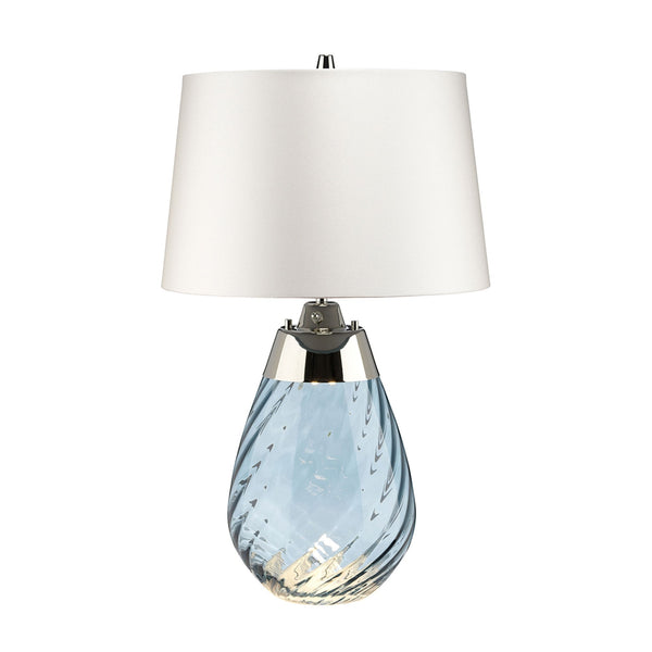 Lena Small Dual Lit Table Lamp with Light Blue Tinted Glass and Off White Shade