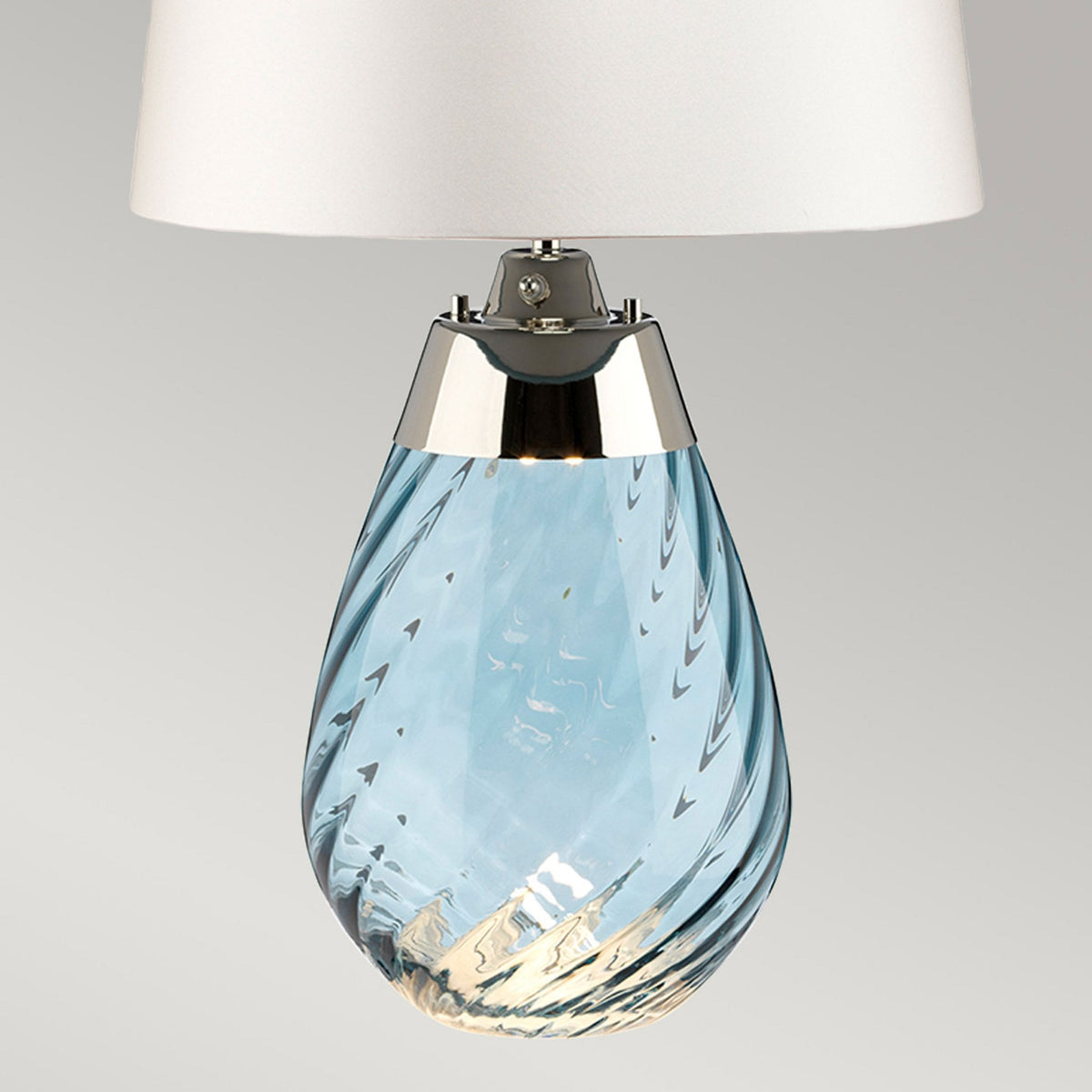 Lena Small Dual Lit Table Lamp with Light Blue Tinted Glass and Off White Shade