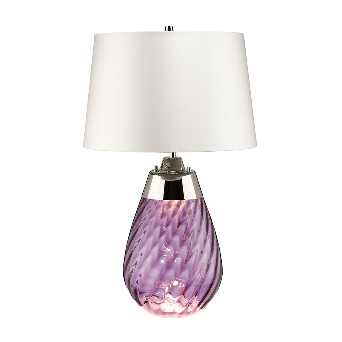 Lena Small Dual Lit Table Lamp with Plum Tinted Glass and Off White Shade