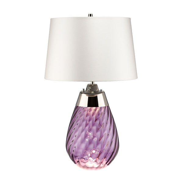 Lena Small Dual Lit Table Lamp with Plum Tinted Glass and Off White Shade