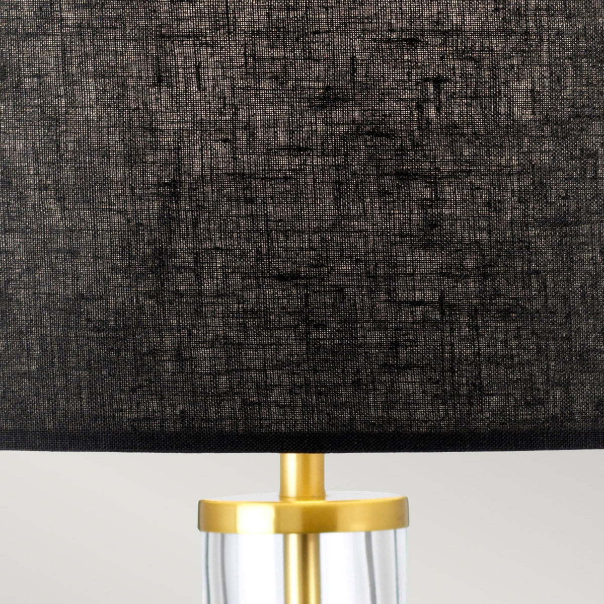 Orb Table Lamp with Clear Glass with Aged Brass Metalwork and Black Shade