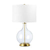 Orb Table Lamp with Clear Glass with Aged Brass Metalwork and White Shade