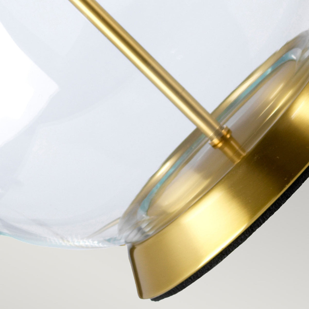 Orb Table Lamp with Clear Glass with Aged Brass Metalwork and White Shade