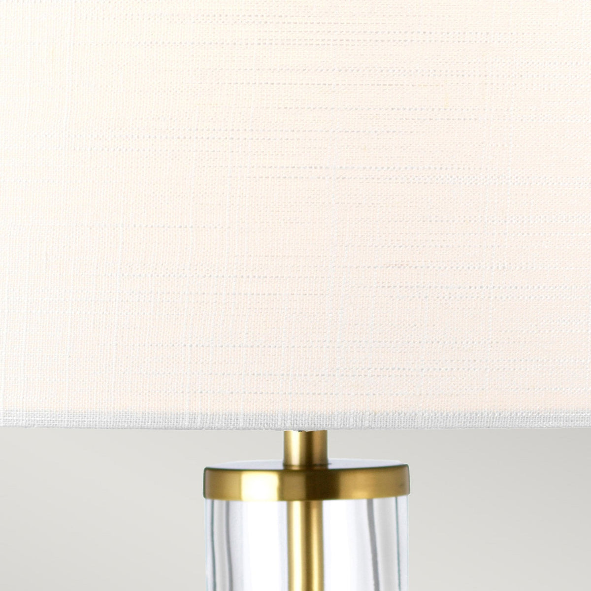Orb Table Lamp with Clear Glass with Aged Brass Metalwork and White Shade