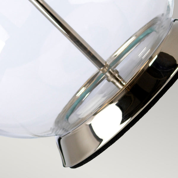 Orb Table Lamp with Clear Glass with Polished Nickel Metalwork and Black Shade