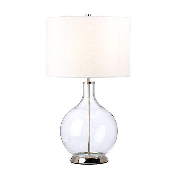 Orb Table Lamp with Clear Glass with Polished Nickel Metalwork and White Shade
