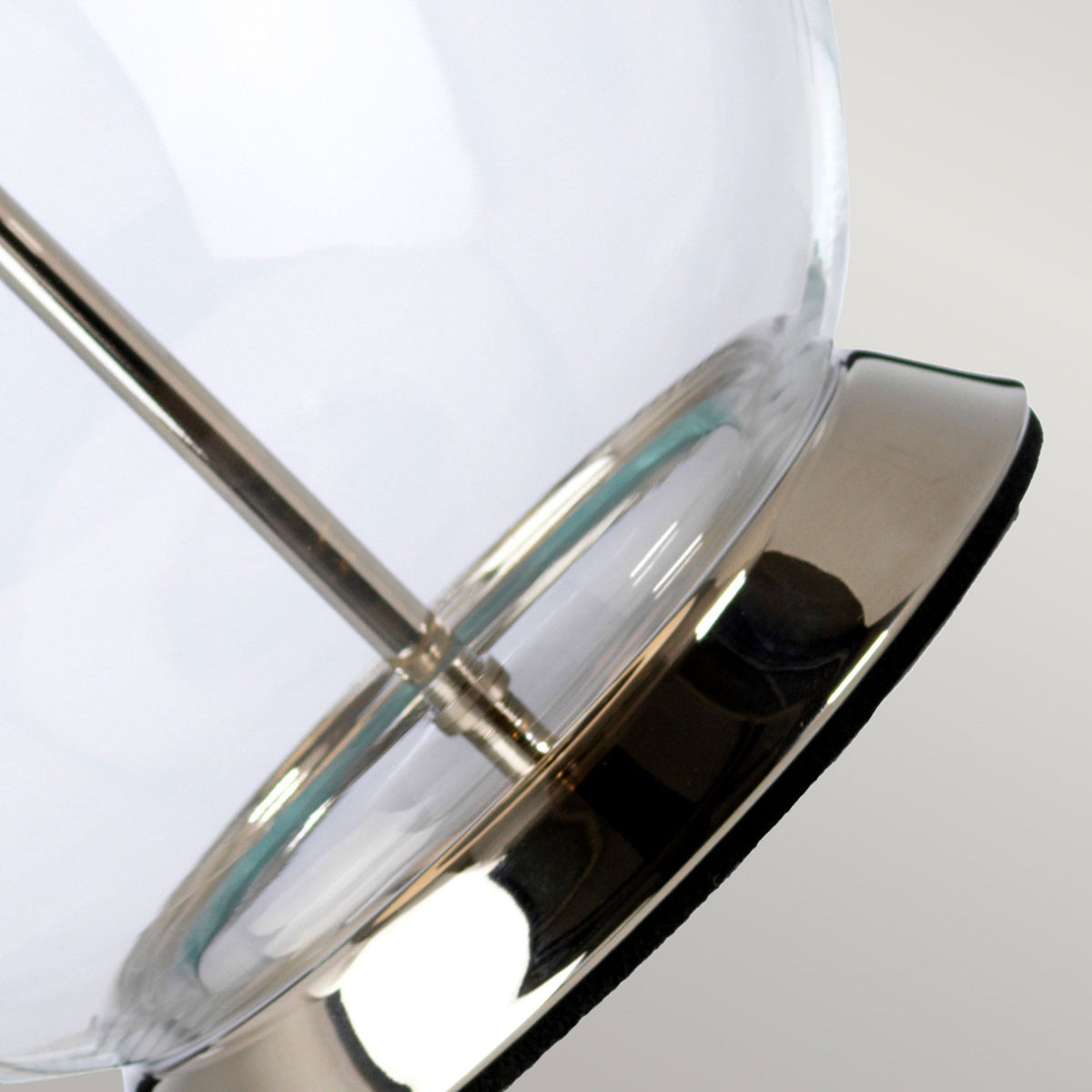 Orb Table Lamp with Clear Glass with Polished Nickel Metalwork and White Shade
