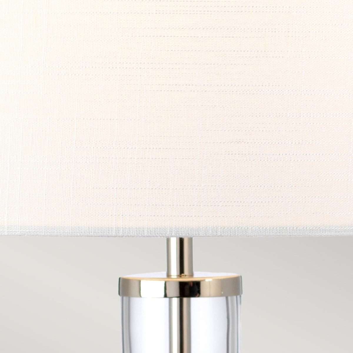 Orb Table Lamp with Clear Glass with Polished Nickel Metalwork and White Shade