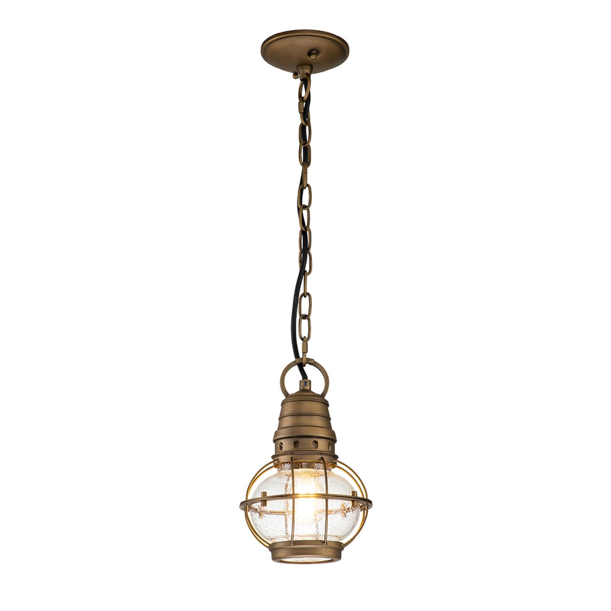 Bridge Point Small Outdoor Chain Lantern in Natural Brass