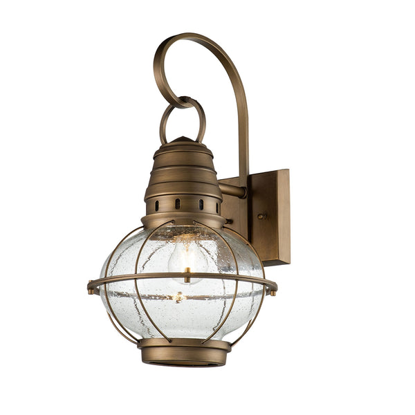 Bridge Point Large Outdoor Wall Lantern in Natural Brass