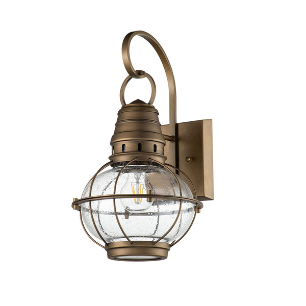 Bridge Point Medium Outdoor Wall Lantern in Natural Brass