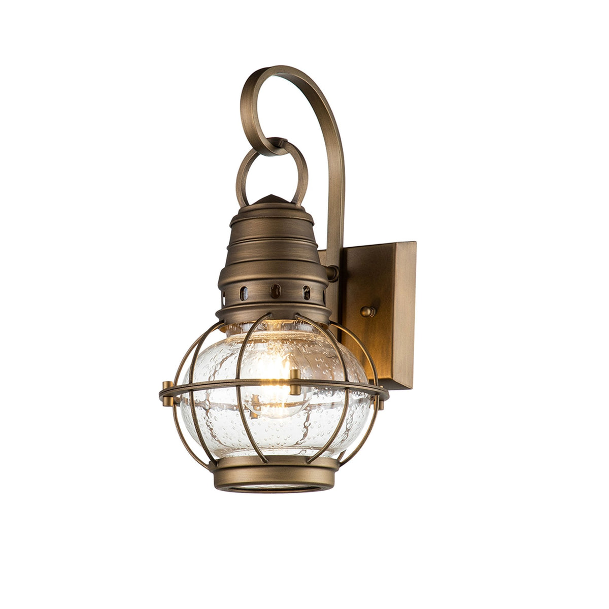 Bridge Point Small Outdoor Wall Lantern in Natural Brass