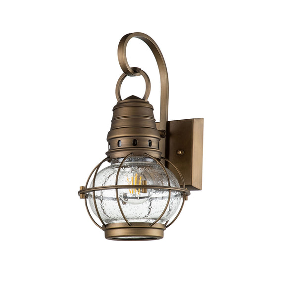 Bridge Point Small Outdoor Wall Lantern in Natural Brass