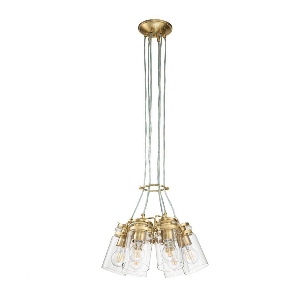 Brinley Six Light Cluster Pendant in Brushed Brass