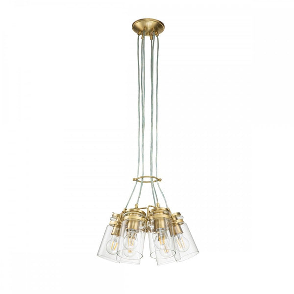Brinley Six Light Cluster Pendant in Brushed Brass