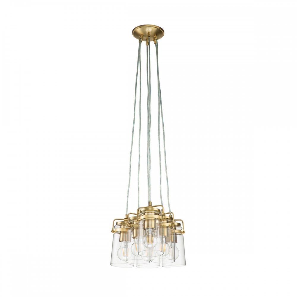 Brinley Six Light Cluster Pendant in Brushed Brass