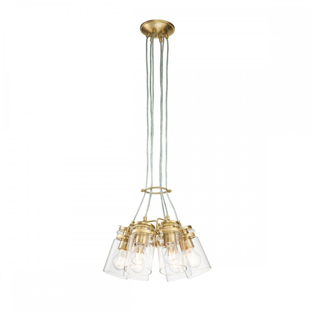 Brinley Six Light Cluster Pendant in Brushed Brass