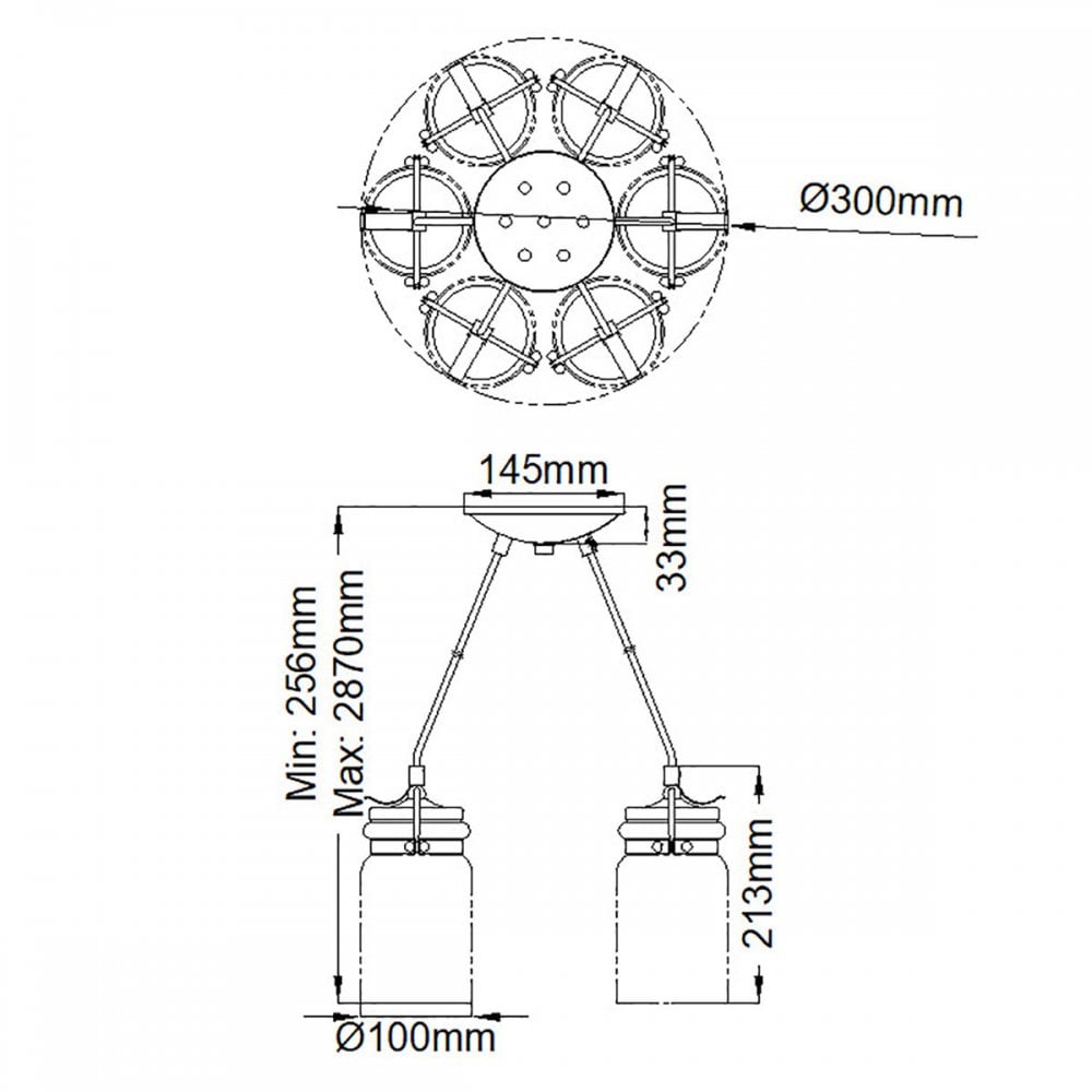 Brinley Six Light Cluster Pendant in Brushed Brass