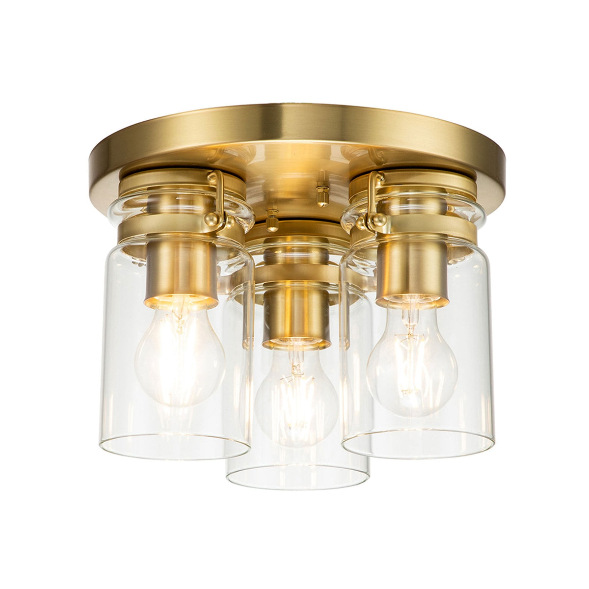 Brinley Three Light Flush Mount in Brushed Brass