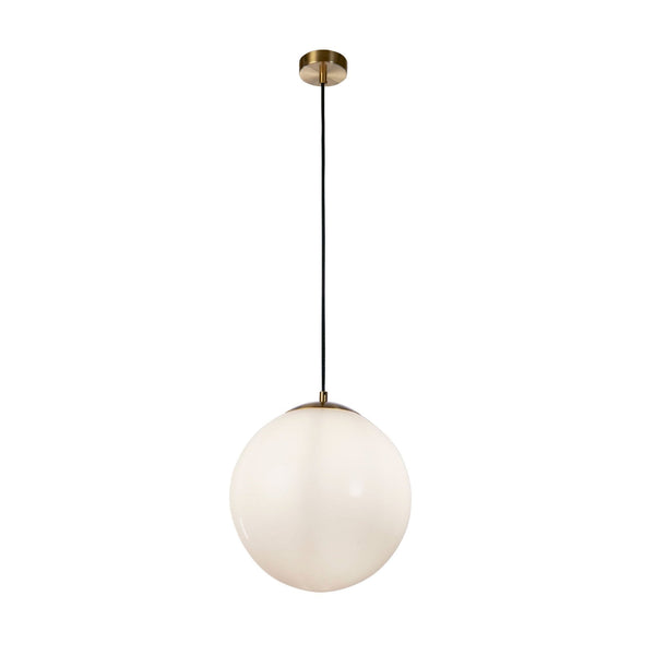 Atom II Small Pendant In Satin Brass With Opal Glass Shade