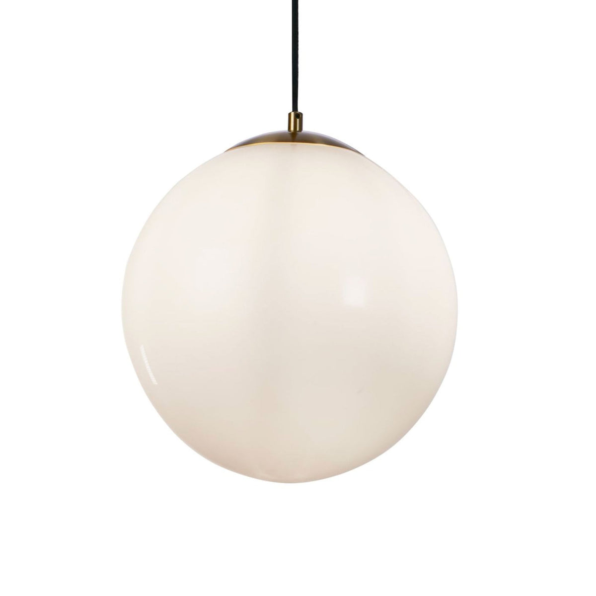 Atom II Medium Pendant In Satin Brass With Opal Glass Shade