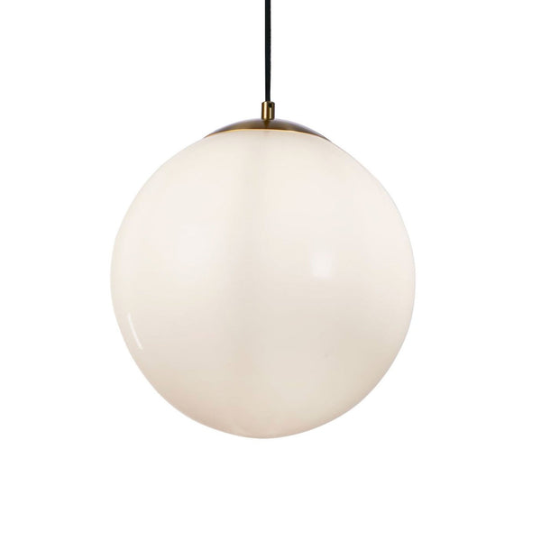 Atom II Medium Pendant In Satin Brass With Opal Glass Shade