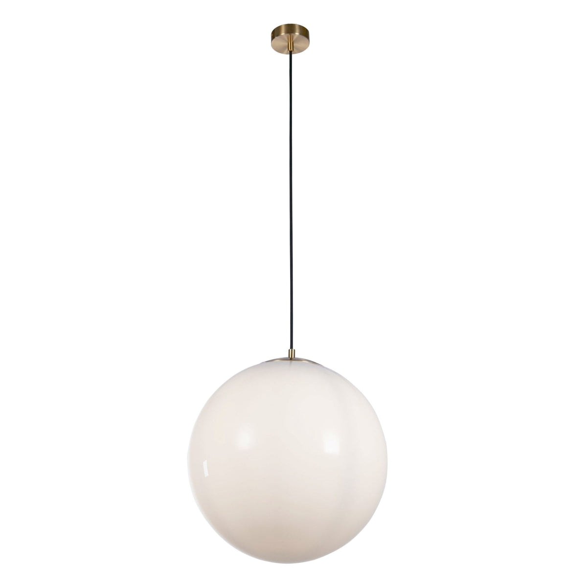 Atom II Large Pendant In Satin Brass With Opal Glass Shade