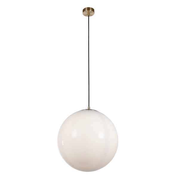 Atom II Large Pendant In Satin Brass With Opal Glass Shade