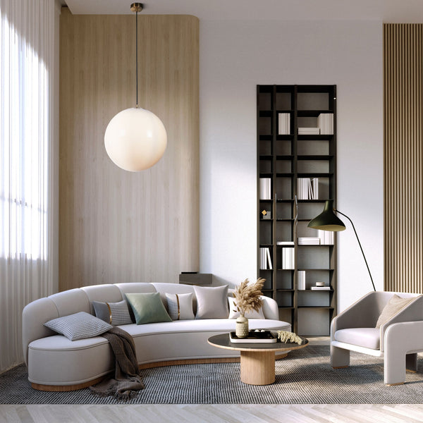 Atom II Large Pendant In Satin Brass With Opal Glass Shade