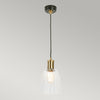 Douille Single Light Pendant in Black & Polished Brass with Ribbed Glass Shade