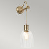 Douille Single Wall Light in Aged Brass with Ribbed Glass Shade