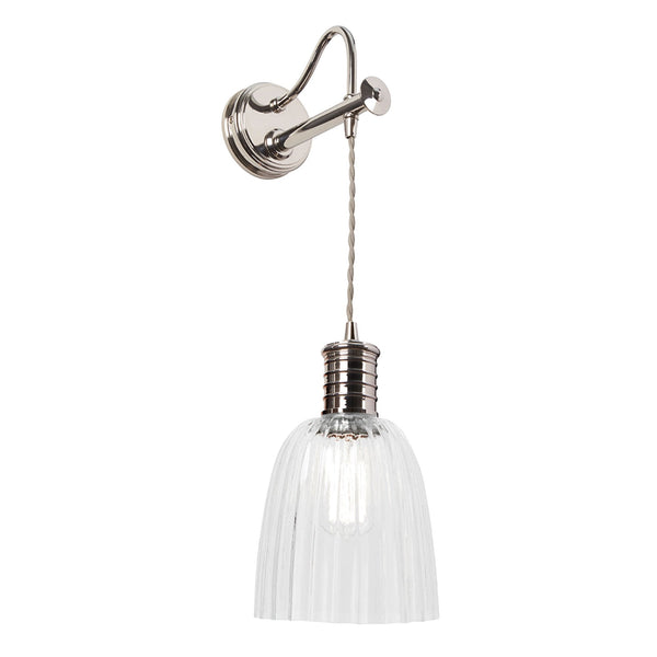 Douille Single Wall Light in Polished Nickel with Ribbed Glass Shade