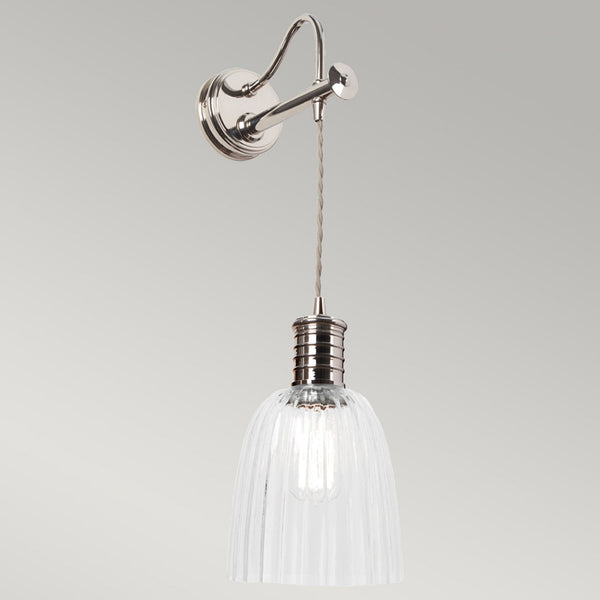 Douille Single Wall Light in Polished Nickel with Ribbed Glass Shade