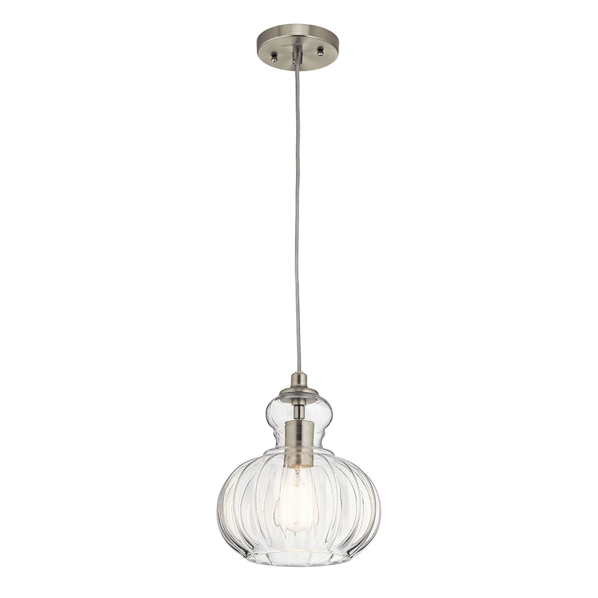 Riviera Style A Single Pendant in Brushed Nickel with Glass Shade