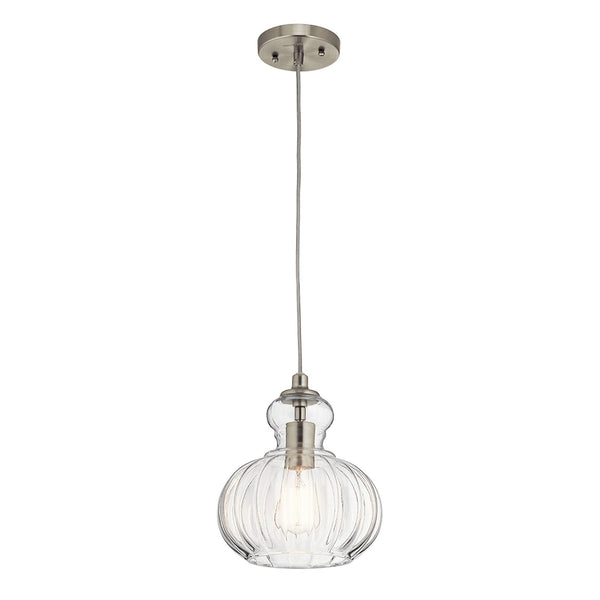 Riviera Style A Single Pendant in Brushed Nickel with Glass Shade