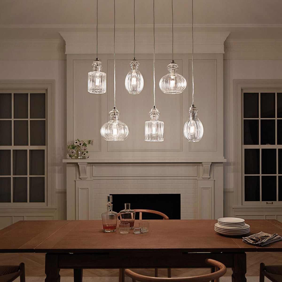 Riviera Style A Single Pendant in Brushed Nickel with Glass Shade