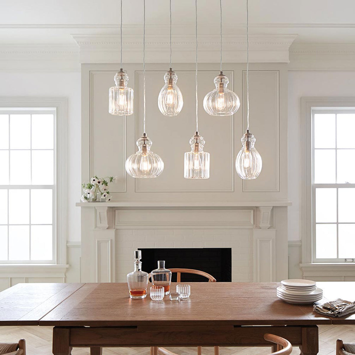 Riviera Style A Single Pendant in Brushed Nickel with Glass Shade