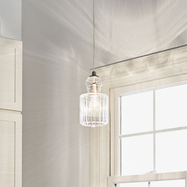 Riviera Style B Single Pendant in Brushed Nickel with Glass Shade