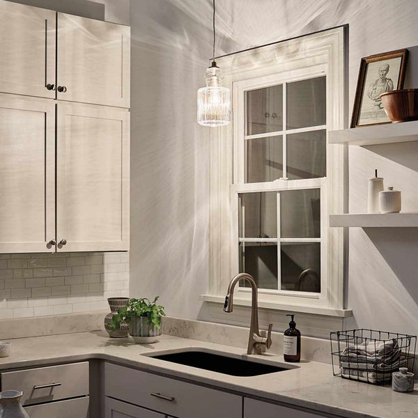 Riviera Style B Single Pendant in Brushed Nickel with Glass Shade