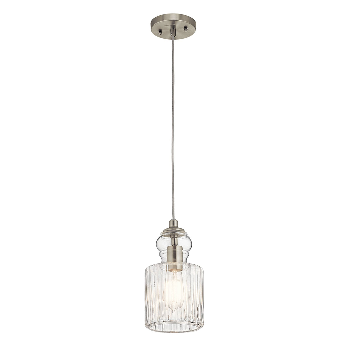 Riviera Style B Single Pendant in Brushed Nickel with Glass Shade