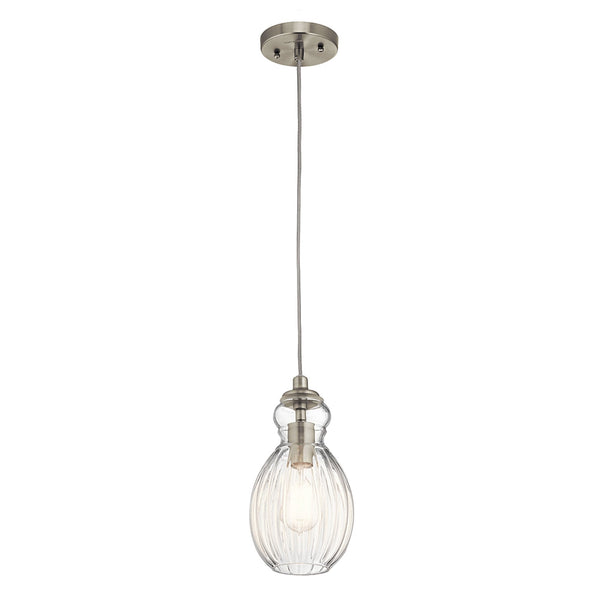 Riviera Style C Single Pendant in Brushed Nickel with Glass Shade