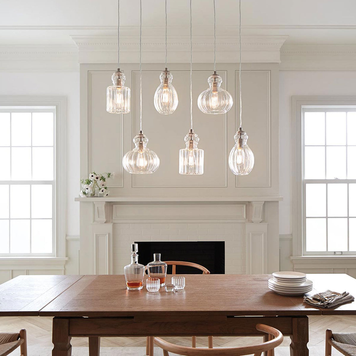 Riviera Style C Single Pendant in Brushed Nickel with Glass Shade