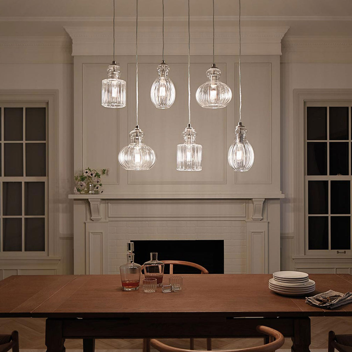 Riviera Style C Single Pendant in Brushed Nickel with Glass Shade