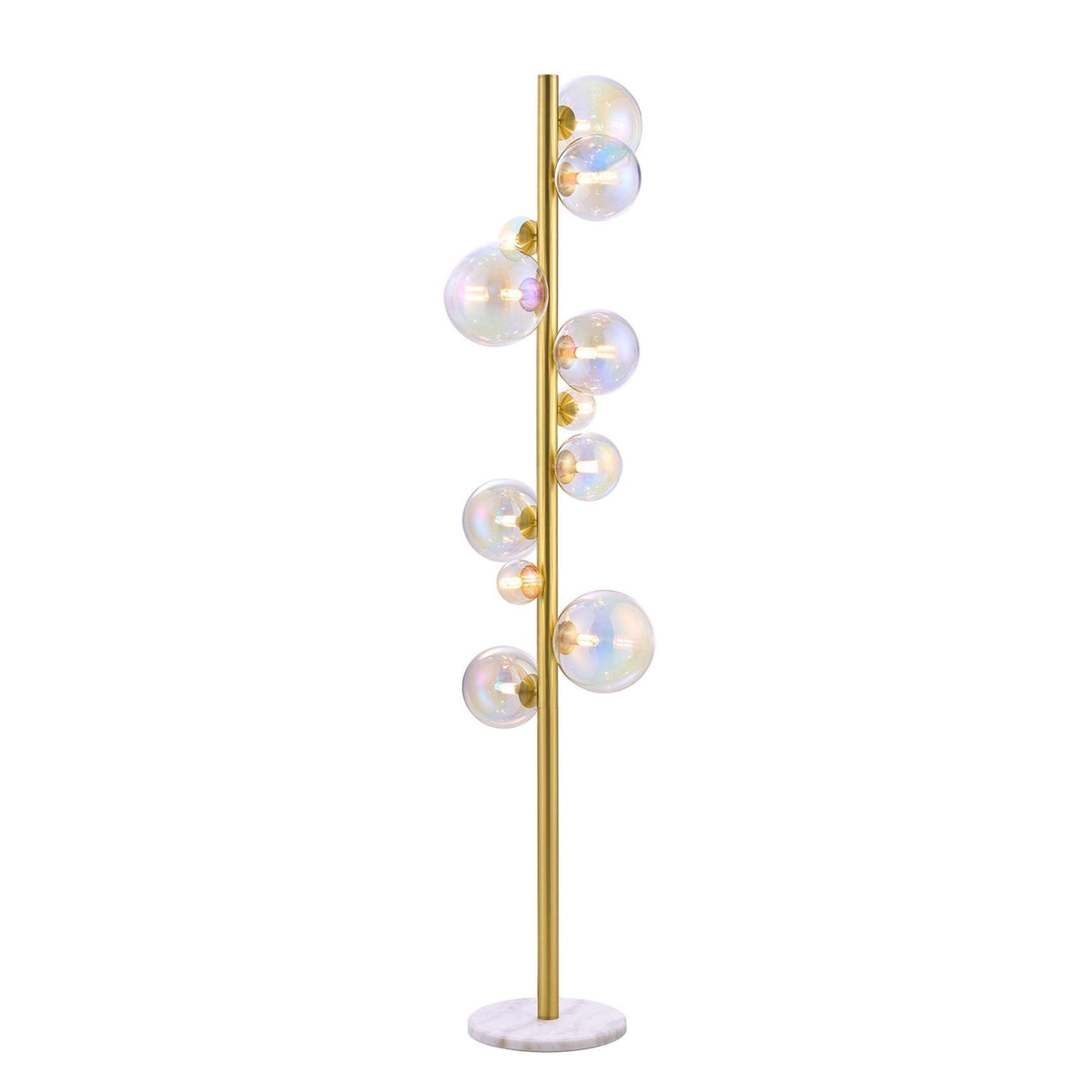 Shute 11lt Floor Lamp in Satin Gold & Iridescent Plated Glass