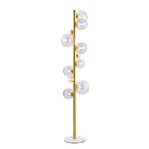 Shute 11lt Floor Lamp in Satin Gold & Iridescent Plated Glass